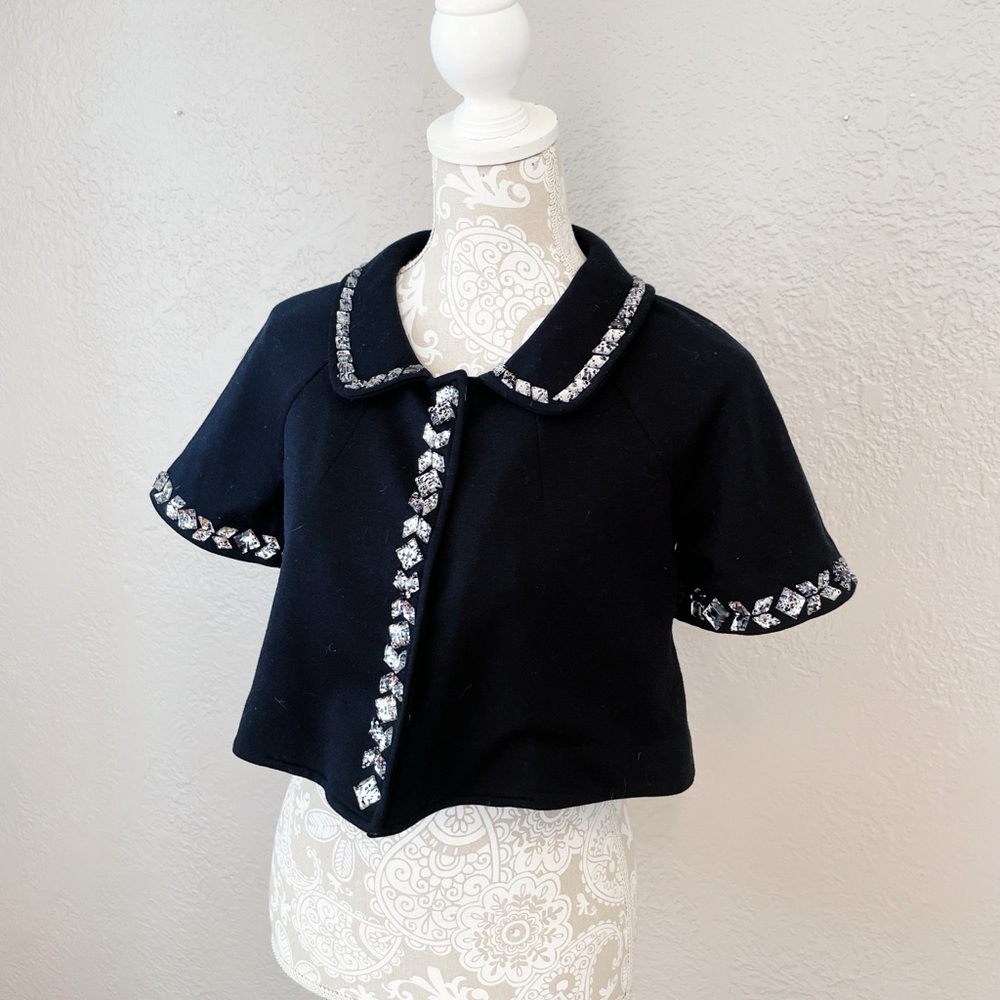 Y2K ECI New York Black Embellished Cropped Jacket / Bolero – Size 2